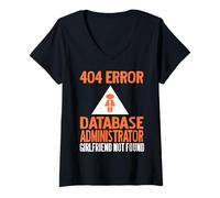 Donna Errore 404 Admin Database Fidanzata Mancante Maglietta con Collo a V