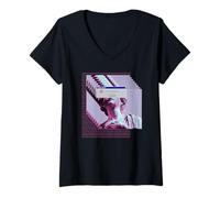 Donna Errore Fatale disconnesso Glitch Statua Vaporwave Retro Maglietta con Collo a V