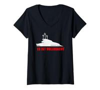 Donna ES Ist VOLLBRACHT - Passover Easter Jesus Cross (German) Maglietta con Collo a V