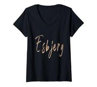 Donna Esbjerg Danimarca Design Elegante Vintage Maglietta con Collo a V