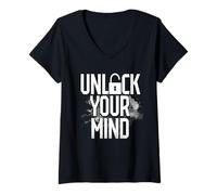 Donna Escape Room Unlock Your Mind Maglietta con Collo a V