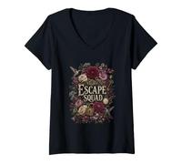Donna Escape Squad Floral Puzzle Room Mistero Team Vintage Maglietta con Collo a V