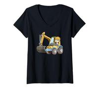 Donna Escavatore per Bambini Simpatica Macchina da Cantiere Maglietta con Collo a V