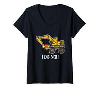 Donna Escavatore Valentine Love Pun Construction I Dig You Maglietta con Collo a V