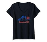 Donna Escursionismo in USA Mountain Compass Grafica Maglietta con Collo a V
