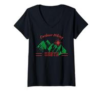 Donna Escursionismo Kenya Mountain Compass Grafica Maglietta con Collo a V