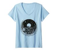 Donna Escursionista Camper Amante della Natura Scena Montagna al Chiaro di Maglietta con Collo a V