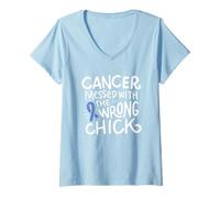 Donna Esofageo Cancro Consapevolezza Sopravvissuto Lotta Chemo Nastro Blu Maglietta con Collo a V