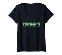 Donna Esperanto - Design del Testo linguistico in Stile retrò Anni '70 Maglietta con Collo a V