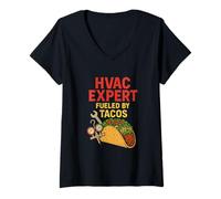 Donna Esperto HVAC Alimentato da Tacos Divertente HVAC Tecnico Padre Maglietta con Collo a V