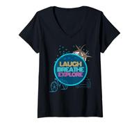 Donna Esplora la Natura Uccelli Alberi -Ridere Relax Cycle Car Drive Camp Maglietta con Collo a V