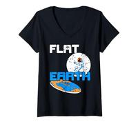 Donna Esploratore Terra Piatta Meme Astronauta Divertente Maglietta con Collo a V