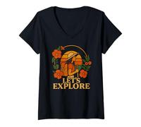 Donna Esploriamo Escursionismo Backpacking Avventura Flore Maglietta con Collo a V