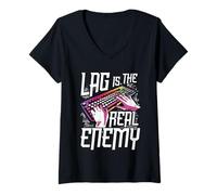 Donna Esports Esport Multiplayer Gamer Lag Is The Real Enemy Maglietta con Collo a V