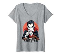 Donna Espresso Your Fears Halloween Vampire Maglietta con Collo a V