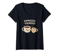 Donna Espresso Yourself - Coffee Lover Pun Cute Cappuccino & Latte Maglietta con Collo a V