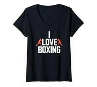 Donna Esprimi la Tua Passione con I Love Boxing Maglietta con Collo a V