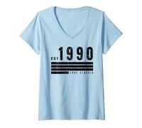 Donna EST - 1990 - True Classic - Compleanno estetico retrò Vintage Maglietta con Collo a V