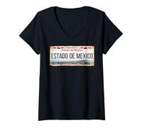 Donna Estado de México License Plate Mexican Travel Vacation Beach Maglietta con Collo a V