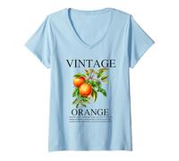 Donna Estate botanica di Cottagecore del fiore d'arancia della frutta dell'annata Maglietta con Collo a V