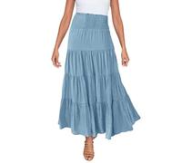 Donna Estate Elasticizzato Vita Alta Gonna Boho Maxi Coulisse A-Line Gonna Lunga, Azzurro, XL