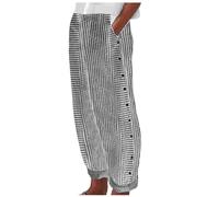 Donna Estate Moda A Strisce Stampa Pulsante Casual Versatile Allentato Nine Point Pantaloni, Nero , S