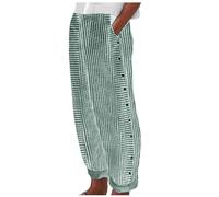 Donna Estate Moda A Strisce Stampa Pulsante Casual Versatile Allentato Nine Point Pantaloni, verde, M