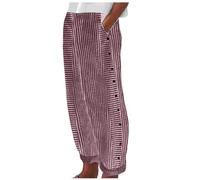 Donna Estate Moda A Strisce Stampa Pulsante Casual Versatile Allentato Nine Point Pantaloni, Vino, XL