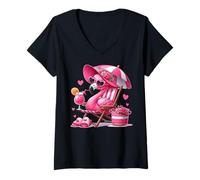 Donna Estate Rosa Flamingo Beach Drink Sand Crociera Vacanza Donne Maglietta con Collo a V