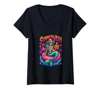 Donna Estate Summerween Scheletro Sirena Fun Outfit Maglietta con Collo a V