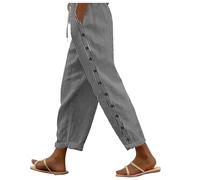 Donna estate traspirante a righe coulisse tasca posteriore fibbia laterale Nine Point pantaloni per il tempo libero, grigio., L