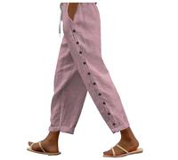 Donna estate traspirante a righe coulisse tasca posteriore fibbia laterale Nine Point pantaloni per il tempo libero, Colore: rosso, L