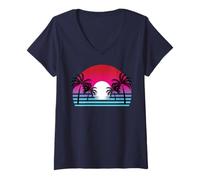 Donna Estate Tropicale Palme Isola Spiaggia Divertimento Souvenir Maglietta con Collo a V