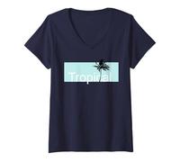 Donna Estate Tropicale Palme Spiaggia Divertimento Isola Souvenir Maglietta con Collo a V