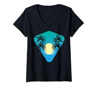 Donna Estate Tropicale Palme Spiaggia Divertimento Souvenir Isola Maglietta con Collo a V