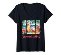 Donna Estate Vibes Divertente Spiaggia Vita Corrispondente Famiglia Vacanza Maglietta con Collo a V