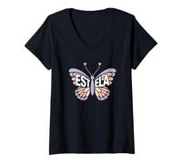Donna Estela Butterfly - Personalizzato Carino Nome Word Art Maglietta con Collo a V