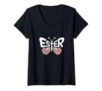 Donna Ester Butterfly - Personalizzato Carino Nome Word Art Maglietta con Collo a V