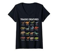 Donna Estetica Creature Triassiche Vita Preistorica Paleontoly Arte Maglietta con Collo a V
