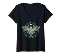 Donna Estetica Goth Insect Lover Fairycore Cottagecore Luna Moth Maglietta con Collo a V