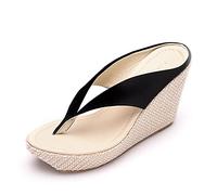 Donna Estive Sandali alla Moda Zeppa, Morbuy Taglia Larga Infradito Roma Comoda Pantofole Tacco 9.5 CM Sandali con Plateau Casual retrò Ciabatte Aperte per Spiaggia Viaggio (40,Negro)