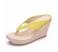 Donna Estive Sandali alla Moda Zeppa, Morbuy Taglia Larga Infradito Roma Comoda Pantofole Tacco 9.5 CM Sandali con Plateau Casual retrò Ciabatte Aperte per Spiaggia Viaggio (36,Giallo)