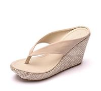 Donna Estive Sandali alla Moda Zeppa, Morbuy Taglia Larga Infradito Roma Comoda Pantofole Tacco 9.5 CM Sandali con Plateau Casual retrò Ciabatte Aperte per Spiaggia Viaggio (35,Beige)