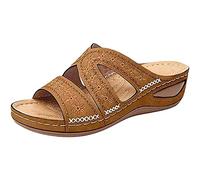 Donna Estive Sandali alla Moda Zeppa Ricamato, Morbuy Taglia Larga Roma Comoda Pantofole Tacco 6 CM Sandali con Plateau Casual Bocca di Pesce Ciabatte Aperte per Spiaggia Viaggio (35,Marrone)