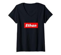 Donna Ethan Bold Nome Umorismo Minimo Identità Ethan Meme Maglietta con Collo a V