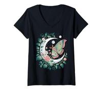 Donna Ethereal Celestial Moth Butterfly Flowers Moon Aesthetic Maglietta con Collo a V