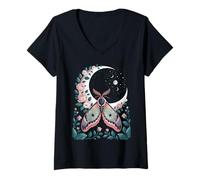 Donna Ethereal Celestial Moth Butterfly Flowers Moon Aesthetic Maglietta con Collo a V