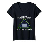 Donna Ethical Hacker Cyber Security Design Sistema Sicuro Maglietta con Collo a V