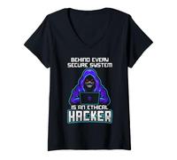Donna Ethical Hacker Cyber Security Design Sistema Sicuro Maglietta con Collo a V