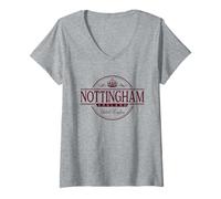 Donna Etichetta Nottingham England - Nottingham Regno Unito Maglietta con Collo a V